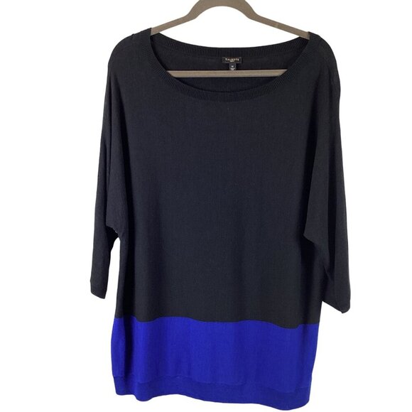 Talbots Womens Black‎ & Blue Color Block 3/4 Sleeve Sweater Top Size 1X - Picture 1 of 5